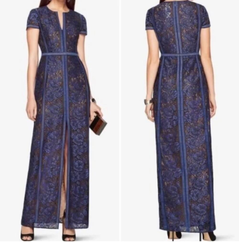 NWT BCBG MAXAZRIA Cailean Short Sleeve Lace Dress Gown Cobalt Blue Size 4